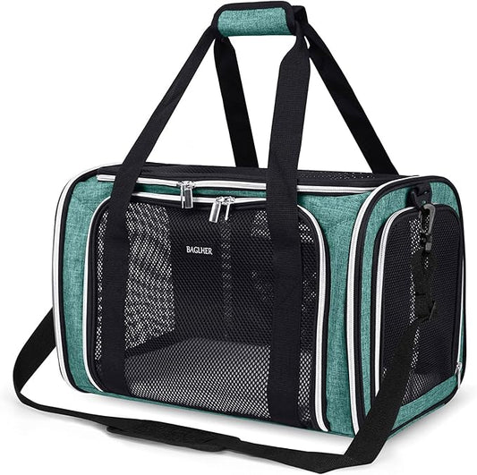 BAGLHER Pet Travel Carrier, Cat Carriers Dog Carrier for Small Medium Cats Dogs Puppies, Airline Approved Small Dog Carrier Soft Sided, Collapsible Puppy Carrier. Green