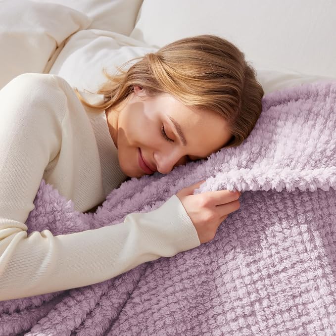 Whale Flotilla Soft Fleece King Size Bed Blanket, Lilac | 90x104 Inch, Suitable for Bed, Fluffy Fuzzy Jacquard Blankets for All Season, Lightweight and Cozy