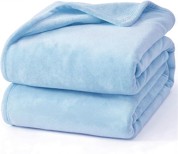 Hansleep King Light Blue Fleece Blanket, Soft Flannel Bed Blanket | Fuzzy Cozy Blanket 90x108 Inches, Multi-use for Bed, Sofa, Couch, Travel, Camping, All Season Warm Lightweight Cover