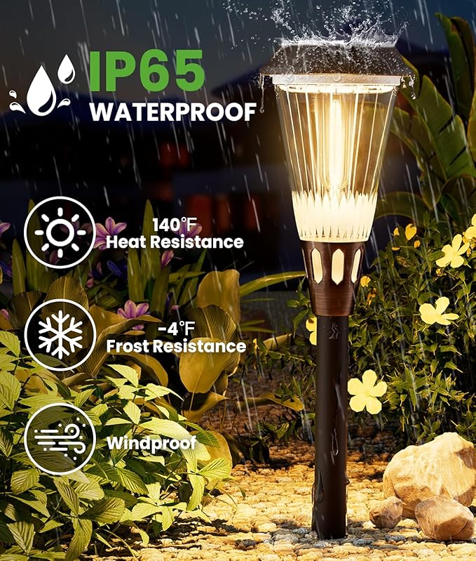 2-in-1 Warm&Cool Solar Pathway Lights Outdoor, 2 Pack Solar Garden Lights Waterproof IP65, Auto On/Off Outdoor Light for Yard Garden Walkway Landscape Lighting