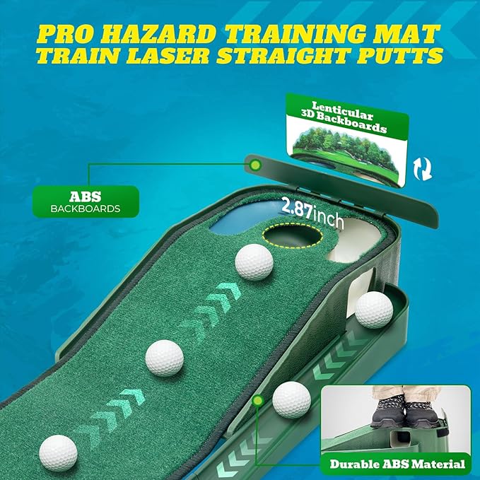 Putting Green Indoor - Golf Putting Mat with Realistic Green Speed,Dual Hazard Putting Mat, Ball Return, Velvet Surface, 8ft Practice Putting mat, Indoor&Outdoor Training Aid - Perfect Golf Gift