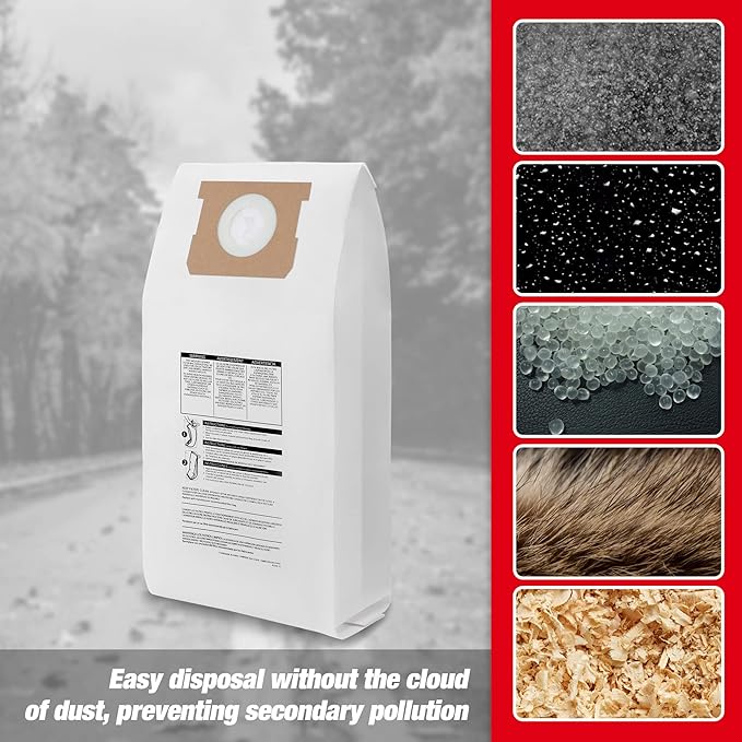 Shop-Vac 6 Gallon 4.0 Peak HP Wet/Dry Vacuum, Wall Mountable Compact Shop Vacuum 91932 Dust Collection Filter Bag for 5 Gallon Wall Mount Vacs, 6 Pack