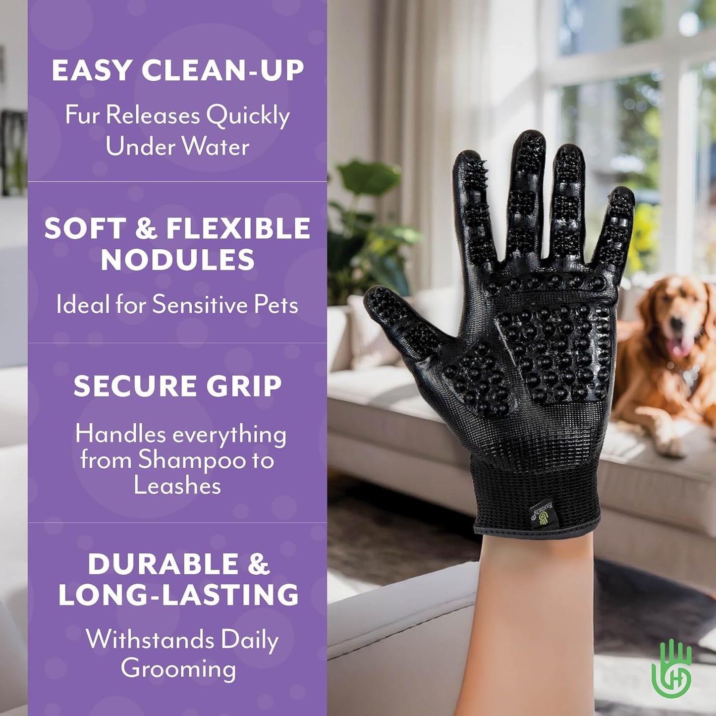 H HANDSON Pet Grooming Gloves - Patented #1 Ranked, Award Winning Shedding, Bathing, & Hair Remover Gloves - Gentle Brush for Cats, Dogs, and Horses (Blue, Large)