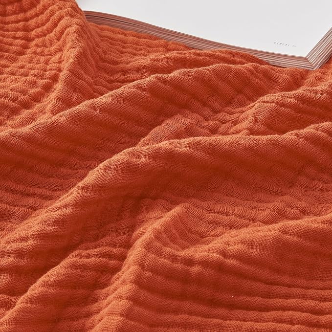 EMME Cotton Muslin Queen Blanket Bed Layering Bedspread Coverlet Breathable Gauze Soft Lightweight Adults (Heather Orange Rust, 90"x90")
