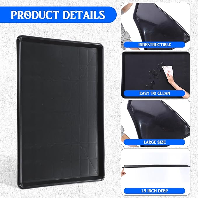 3 Pack Extra Large Oil Drip Pan for Under Car, 35.4 x 24 x 1.6 in Oil Catch Pan, Black Plastic Replacement Tray for Garage Automotive Driveway Washing Machine