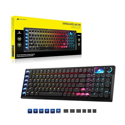 Corsair Vanguard AIR 99 Wireless Low-Profile Optical-Mechanical RGB Gaming Keyboard – QWERTY US, 99% Layout, OPX Switches, 8000Hz Hyper-Polling, Stream Deck Integration, Flashtap SOCD – Black