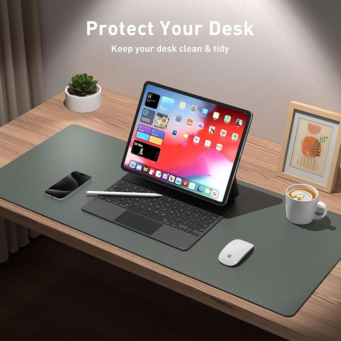 Aothia Leather Desk Protector, Mouse Mat, Non-Slip PU Leather Blotter, Laptop Desk Mat, Waterproof Writing Pad for Office and Home (Jungle Green, 36" x 17")