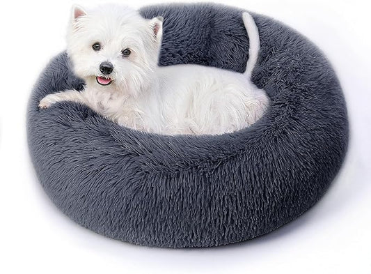 Calming Dog Bed & Cat Bed for Indoor Cats, Medium Size Washable Anti-Slip Anti-Anxiety Donut Dog Beds for Small Dogs & Cats, Fluffy Plush Cozy Round Dogs Beds(20 Inch, Blue Grey)