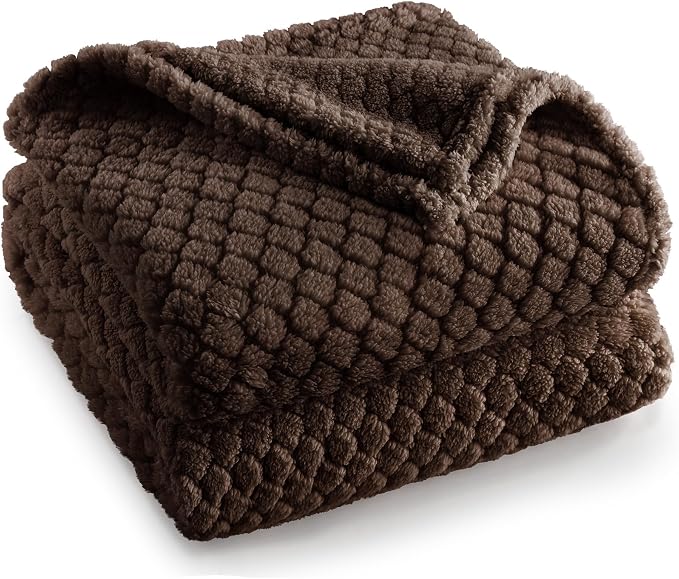 Exclusivo Mezcla Soft Fleece Twin Size Blanket for Bed, Coffee | Jacquard Lightweight Cozy Bed Blanket, Breathable Decorative Fuzzy Textured All Season Use, 60x80 Inches