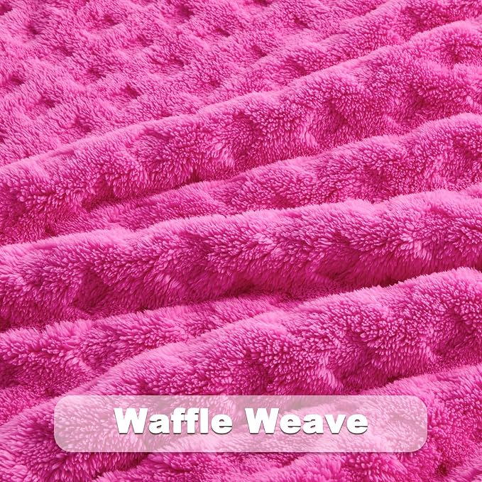 NEWCOSPLAY 3D Waffle Checkered Flannel King Blanket, Hot Pink, 90"x110" | Super Soft Cute Lightweight Decorative Premium Silky Fleece Blanket for Couch Sofa Bed, Gift for Women Men, All Season Use