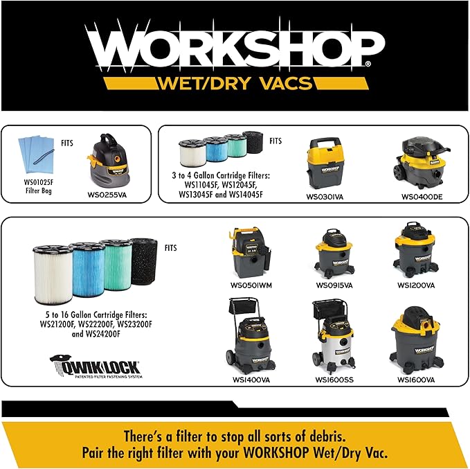 WORKSHOP Wet/Dry Vacs Shop Vacuum WS1600VA 16-Gallon 6.5 Peak HP Heavy-Duty Wet Dry Vacuum Cleaner with Filter, Hose, and Attachments for Home Projects & Renovations