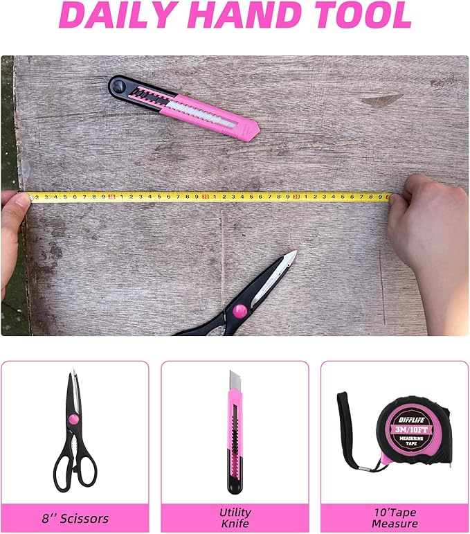 Tool Set Pink-40 Piece - General Household Hand Tool Kit with Plastic Toolbox Storage Case(Pink)