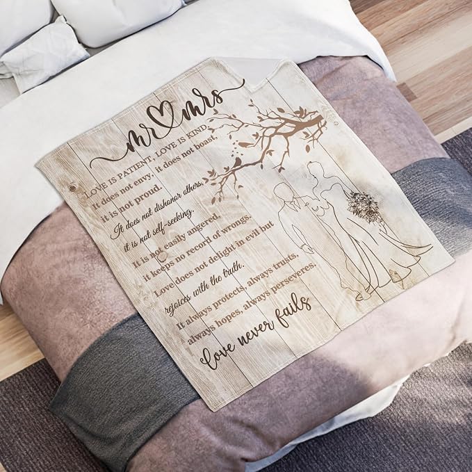 Wedding Gifts for Couples, Bridal Shower Gifts for Bride to Be Soft Blanket | Anniversary Mr and Mrs Gifts, Wedding Gifts for Newlyweds Wedding Throw Blanket 60*80 Inch (Light Khaki)