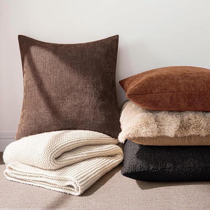 MIULEE Textured Chenille Throw Pillow Covers 20x20 Inch Red Brown | Pack of 2 Decorative Soft Throw Pillows, Solid Textured Cushion Covers, Modern Home Decor for Couch Sofa Bedroom Living Room