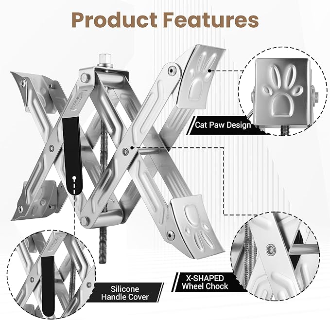 X-Shaped RV Wheel Chock Fit 4.13” to 13.4” Camper Wheel Chock Stabilizer Scissor with Accessories Pair for Travel Trailer, Heavy Duty Tire Wheel Chock Scissor Locking X Chock, 2Pack