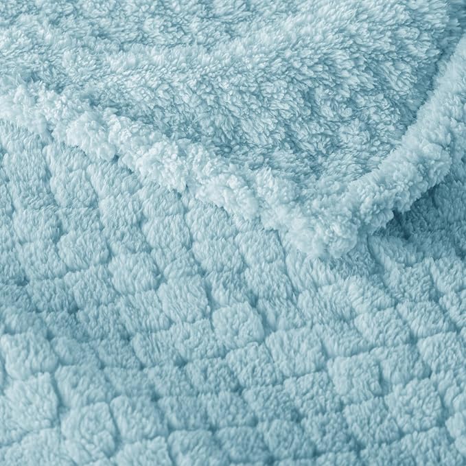 Exclusivo Mezcla Soft Fleece Throw Blanket for Couch, Light Blue | Jacquard Lightweight Cozy Throws for Bed, Sofa, Breathable Decorative Fuzzy Textured All Season Use, 50x60 Inches