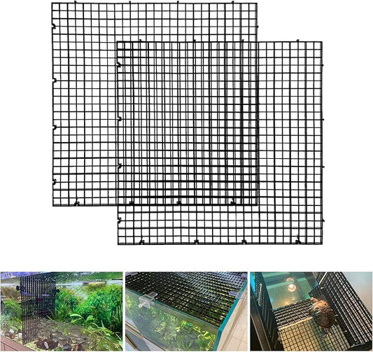 Adjustable Aquarium Fish Tank Divider Filter Bottom Plastic Grid Fish Tank Isolation Board Egg Crate Tray((Black, 2pcs 11.8X11.8Inch with 0.35Inch Hole)