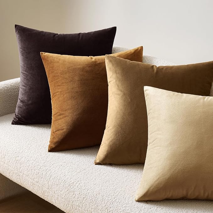 MIULEE Velvet Throw Pillow Covers 18x18 Inch Pack of 2 Golden Brown | Soft Solid Decorative Pillow Covers, Modern Luxury Home Decor, for Couch Chair Sofa Bedroom Livingroom