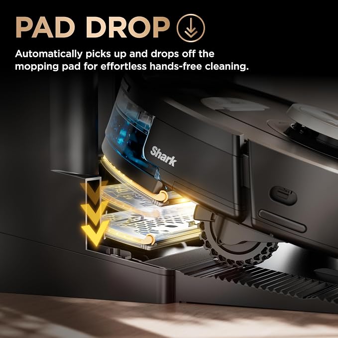 Shark PowerDetect NeverTouch Pro Robot Vacuum & Mop, Black,RV2820ZE | 5 PowerDetect Technologies, NeverStuck, NeverTouch Pro Base (Self-Empty 60-Day, Refill, Pad Wash/Dry), 360° LiDAR + 3D Sensor