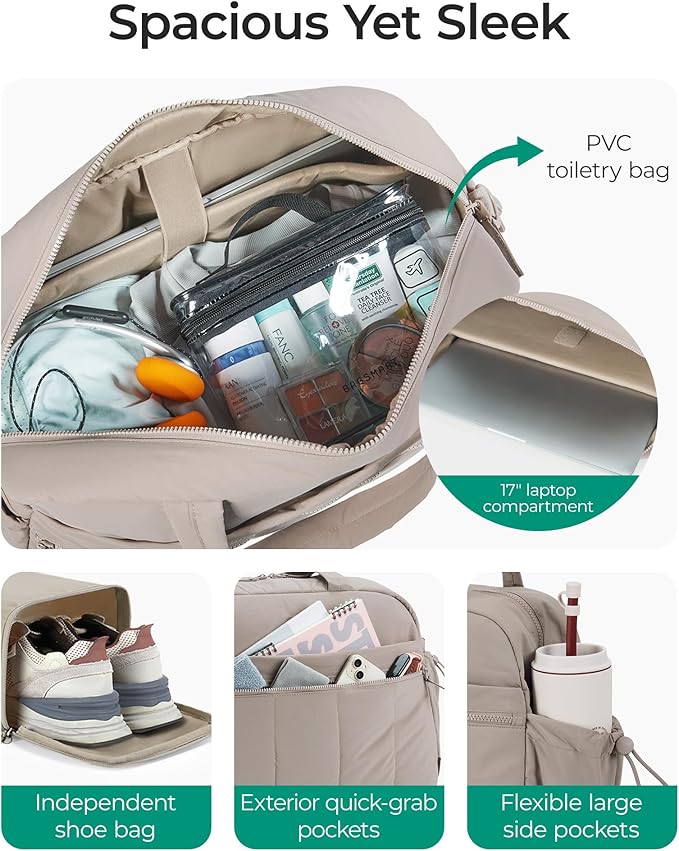BAGSMART Duffle Bag for Travel, Gym Bag for Women, Weekender Carry on Bag | PVC Wet Pocket, Airline Approved Personal Carry-on Size, Fits Under-seat, One Bag for Gym, Travel, Hospital, Overnight