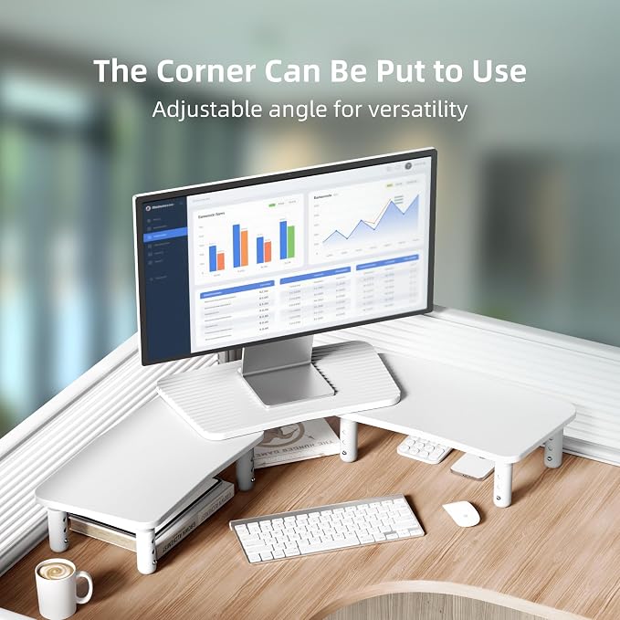 Dual Monitor Stand For Desk,Adjustable Height Long Wood Computer Riser | For Computer,Notebooks,Laptop,Printer,TV,Decoration for Office & Home ,White