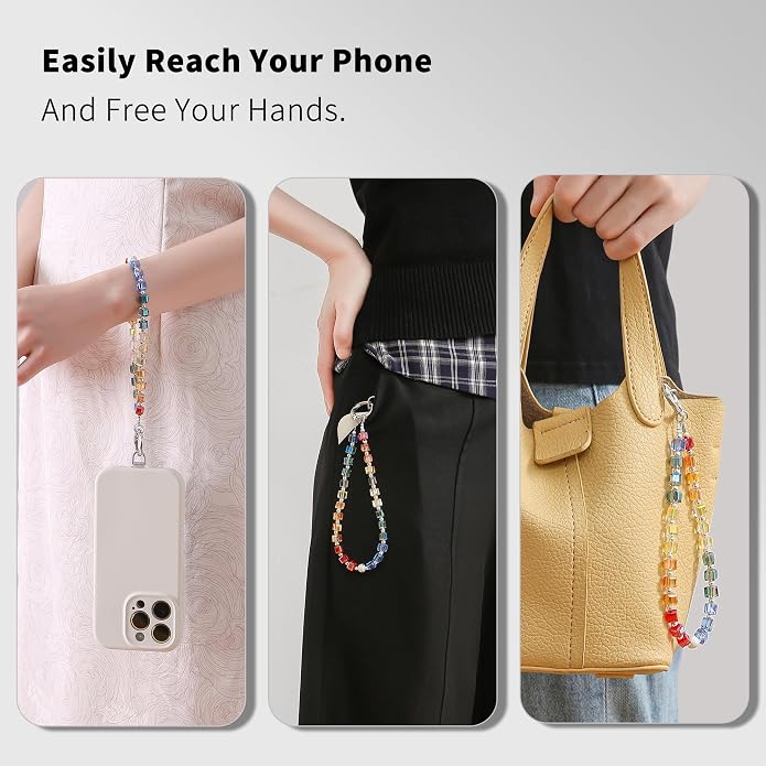 Phone Charm with Beaded Crystals, Anti-Theft Phone Strap, Hands-Free & Detachable Cellphone Lanyard, Cellphone Chain Wristlet with Tether Tab