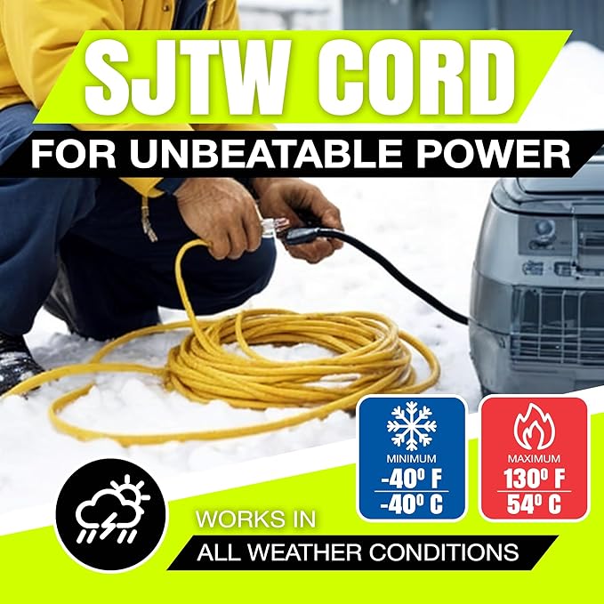 25ft Outdoor/Indoor Extension Cord 12/3 Gauge Extra Heavy Duty 3 Prong SJTW, Waterproof, Flexible Cold-Resistant Long Power Cord,15A 125V 1875W, Yellow by LifeSupplyUSA
