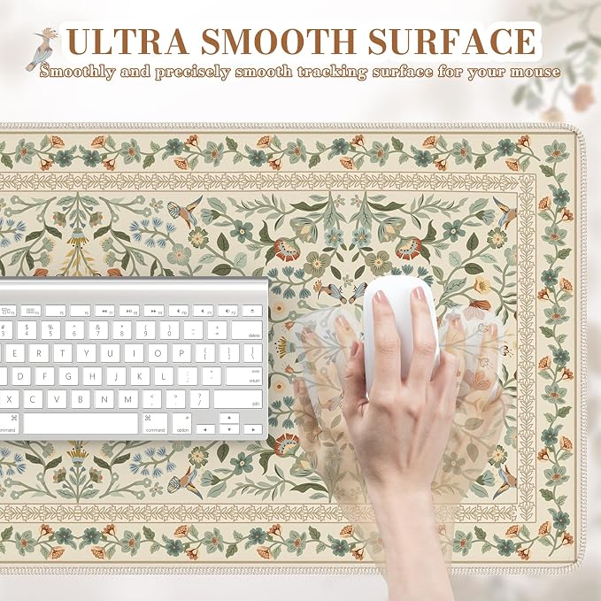 iCasso Desk Mat for Keyboard and Mouse, Large Mouse Pad, 35.4x15.7in,Beige | Back to School Desk Pad Mat, Anti-Slip Big Mousepad with Stitched Edges for Computer Desktop,Smooth Water-Resistant