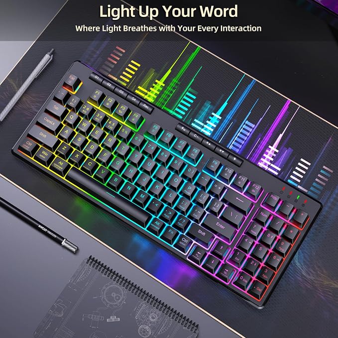 Redragon K517 Pro Wireless Gaming Keyboard, RGB Backlit, Tri-Mode BT/2.4GHz/USB-C, Mechanical Feel 94 Keys Computer Keyboard with 4 Macro Keys, Number Pad, 4000mAh Battery for Win/MAC