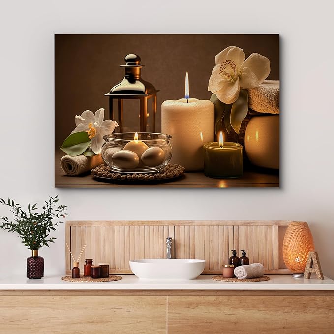 wall26 Canvas Print Wall Art Spa Candle White Amaryllis Flower Nature Wilderness Photography Realism Modern Art Decorative Multicolor Rustic Minimal Relax/Calm/Cozy Colorful for Bedroom - 24"x36"