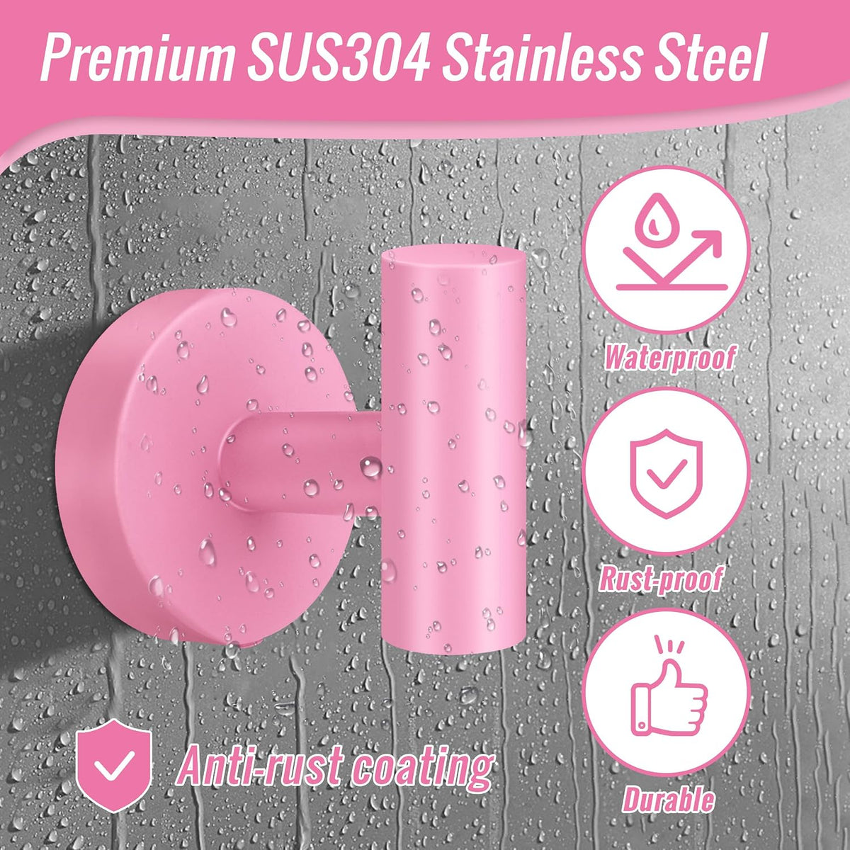 Screw Fixation Towel Hooks, Stainless Hanging Holder, Pink 2PCS | sleek touch, home décor, widely scenario usage, Heavy Duty, Strong load, Tool-need install