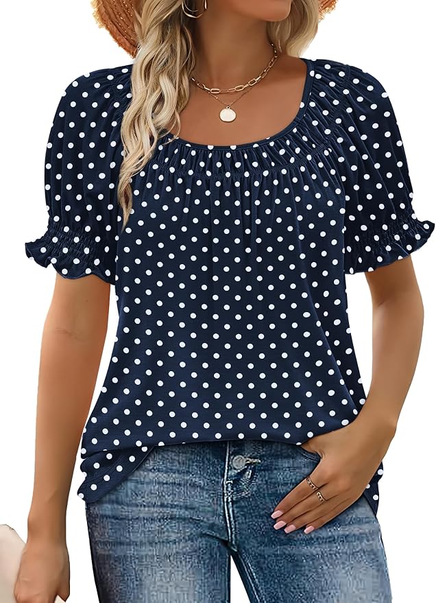 WIHOLL Womens Short Sleeve Square Neck Summer Tops Dressy Casual Blouses Trendy Clothes 2026