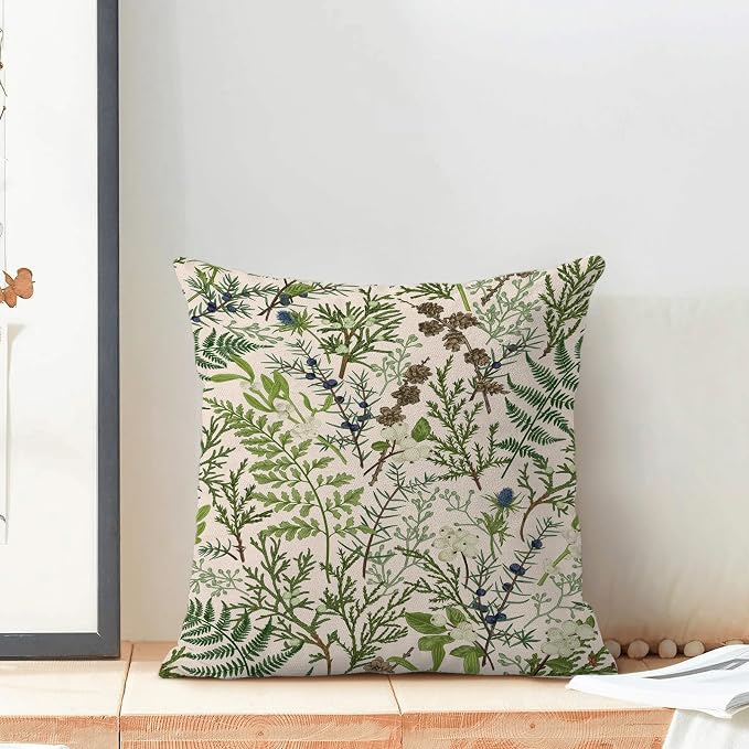 AEIOAE Spring Pillow Covers 20x20 Inch Set of 2,Vintage Sage Green Wild Flower Plant Throw Pillows Case,Seasonal Floral Outdoor Decorative Linen Farmhouse Decor Cushion Covers for Sofa Bed Couch