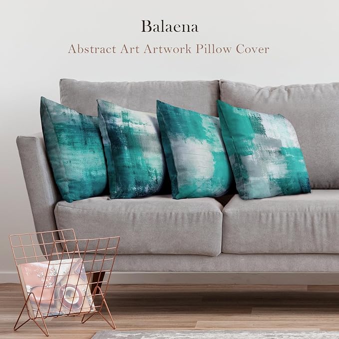 Teal Abstract Throw Pillow Covers 18x18 Set of 4 | Turquoise & Grey Modern‑Art Cushion Covers, aesthetic accent pillowcases for sofa, bedroom and chair