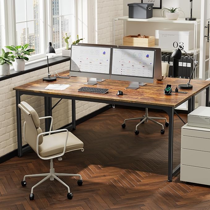 PRAISUN 70 X 24 Inch Computer Desk, Power Outlets, USB-C, Rustic Brown | Office Desk with 4 AC Outlets, USB & USB-C, Sturdy Metal Frame, Spacious Desktop for Work, Writing, Study & Gaming