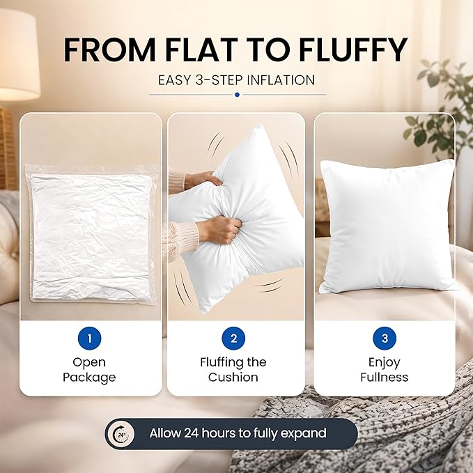 Hannah Linen Throw Pillow Inserts 22x22 – 8 Pack Square Decorative Cushion Stuffers for Couch, Sofa & Bed – Soft Fluffy Polyester Filled Pillow Inserts for Indoor Home Décor