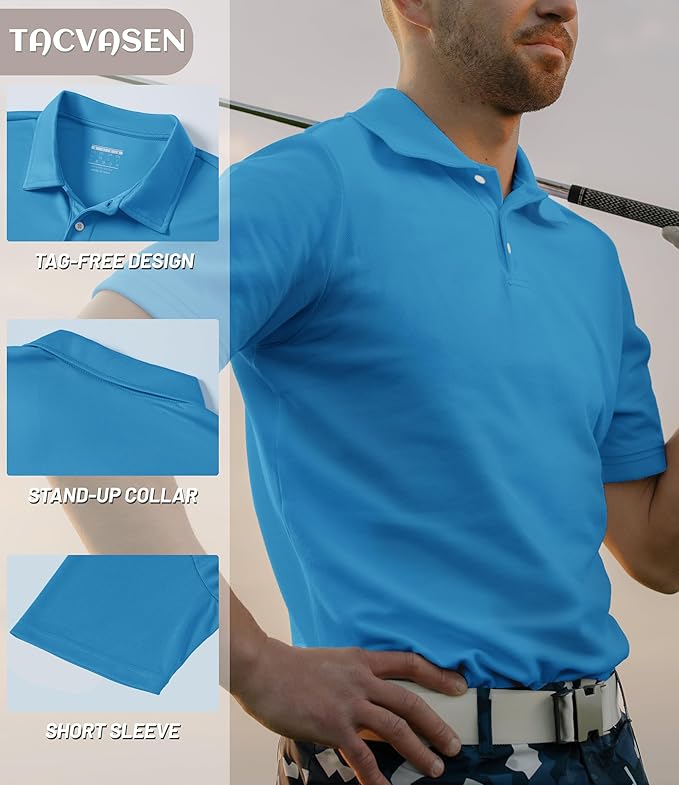 TACVASEN Mens Golf Shirt Dry Fit Mens Polo Shirts Short Sleeve Performance Golf Polos for Men with Collar Work Shirts