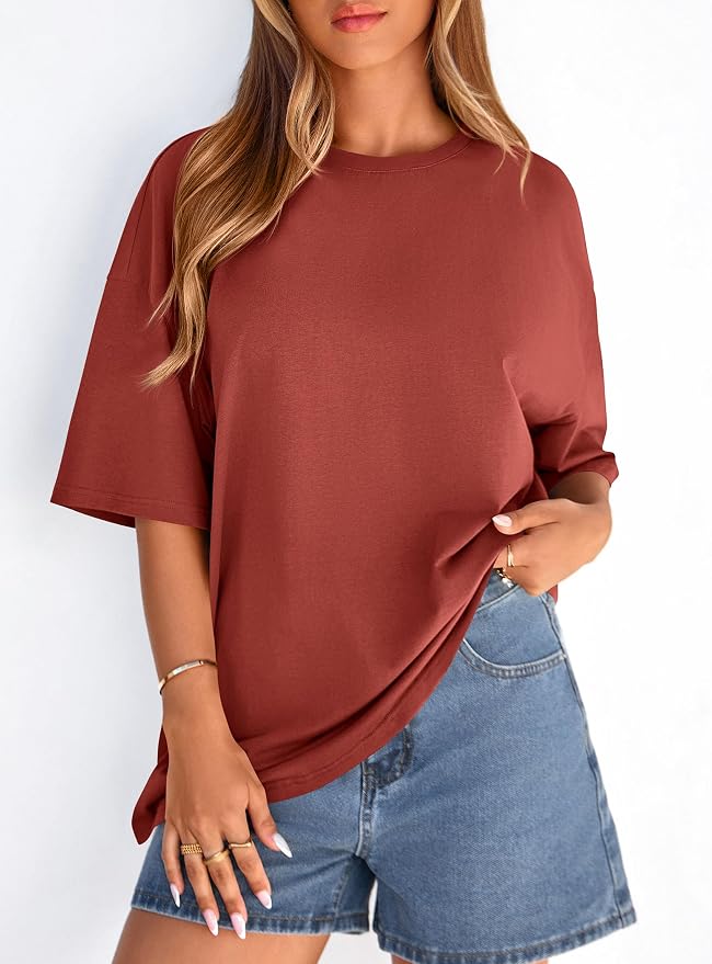 PRETTYGARDEN Womens 2026 Spring Going Out Tops Casual Short Sleeve Crewneck Loose Fit Basic Oversized T Shirts Summer Outfits