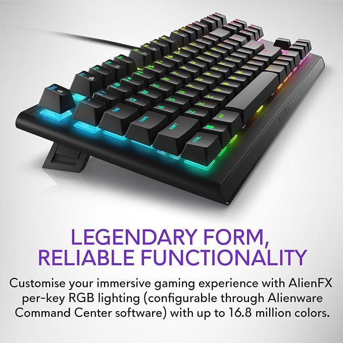 Alienware Wired Gaming Keyboard AW420K, Linear Mechanical, TKL | USB-C, Detachable Cable, Adjustable Height, RGB Per-Key, Dark Side of the Moon, 2-Year Warranty