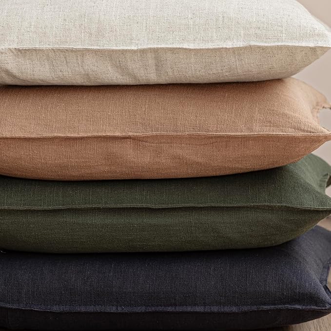 Foindtower Pack of 2, Decorative Linen Solid Throw Pillow Covers Soft Accent Cushion Case Farmhouse Neutral Pillowcase for Chair Couch Sofa Bedroom Living Room Home Decor 22 x 22 Inch Dark Olive Green