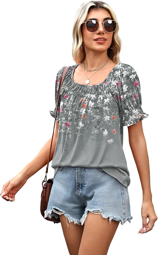 WIHOLL Womens Short Sleeve Square Neck Summer Tops Dressy Casual Blouses Trendy Clothes 2026