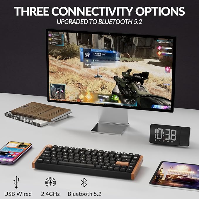 Keychron K2 HE Rapid Trigger Wireless Magnetic Custom Keyboard | QMK Launcher 2.4 GHz & Bluetooth, Hall Effect Gateron Double-Rail Magnetic Switch for Mac Windows Linux (Aluminum + Wood)