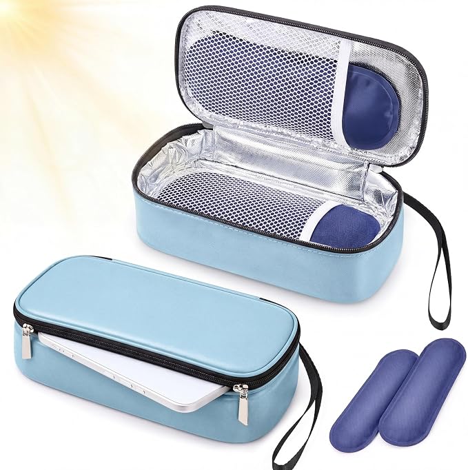 Phone Cooler Bag for Beach, Portable Phone Cooling Pouch with 2 Reusable Ice Packs, Keeps Cool in Extreme Heat for Car Pool Hiking, Extends Battery Life, Fits All Smartphones(Blue,PU)