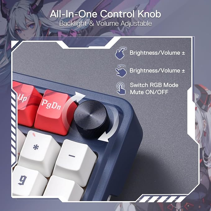 Redragon K686 PRO Wireless RGB Gasket Gaming Keyboard, Dye-Sub Anime Keycap | Multi-Function Control Wheel, 0-Delay Tri-Mode, Cushioned 5-Layer Noise Dampening for Creamy Thocky Sound, Practical 98 Keys
