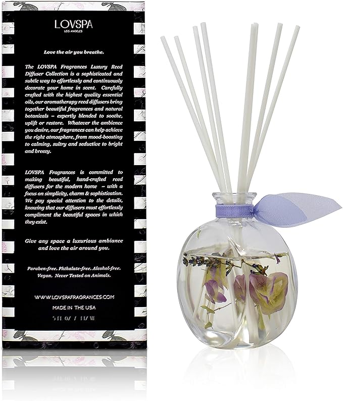 LOVSPA Reed Diffuser Set, Spa Lavender Scented Oil Diffuser with Sticks, Home Fragrance Accessories for Bathroom Shelf Decor, Aroma Diffusers for Home or Office Desk, USA Made