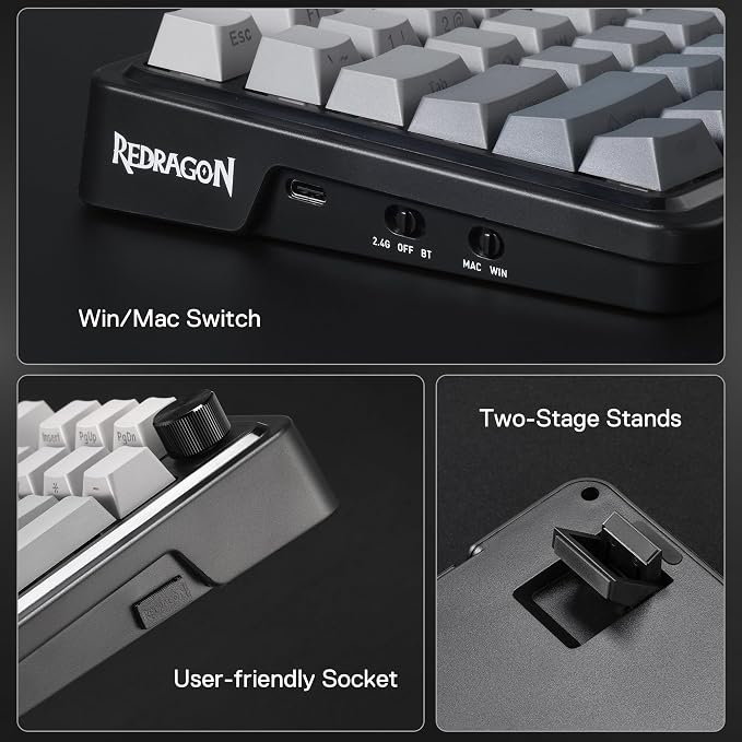 Redragon K686 PRO Wireless RGB Gasket Gaming Mechanical Keyboard, Easy Knob | Multi-Function Control Wheel, 0-Delay Tri-Mode, Cushioned 5-Layer Noise Dampening for Creamy Thocky Sound, Practical 98 Keys