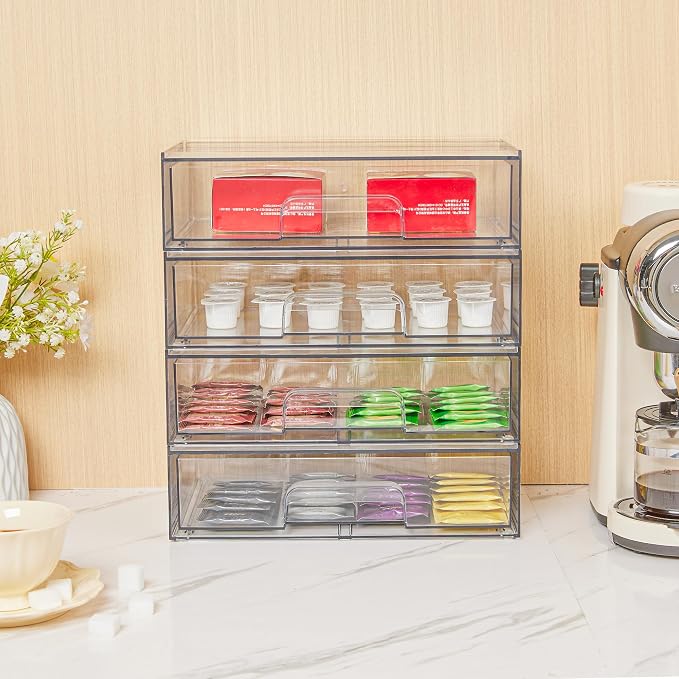 Vtopmart 12.1''W Clear Stackable Storage Drawers,3 Pack Acrylic Plastic Organizers Bins for Makeup Palettes, Cosmetics, and Beauty Supplies,Ideal for Vanity, Bathroom,Cabinet,Desk Organization | Clear Pull-Out Plastic Drawers, Stackable Design for Make...