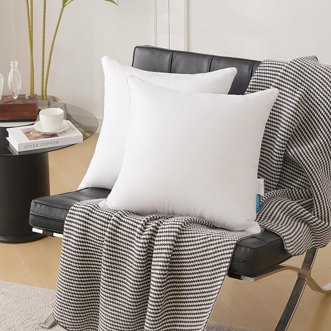 Oubonun 30 x 30 Pillow Inserts (Set of 2) - Euro Pillows with 100% Cotton Cover - 30 Inch Square Interior Sofa Pillow Inserts - Decorative Pillow Insert Pair - White Couch Pillow
