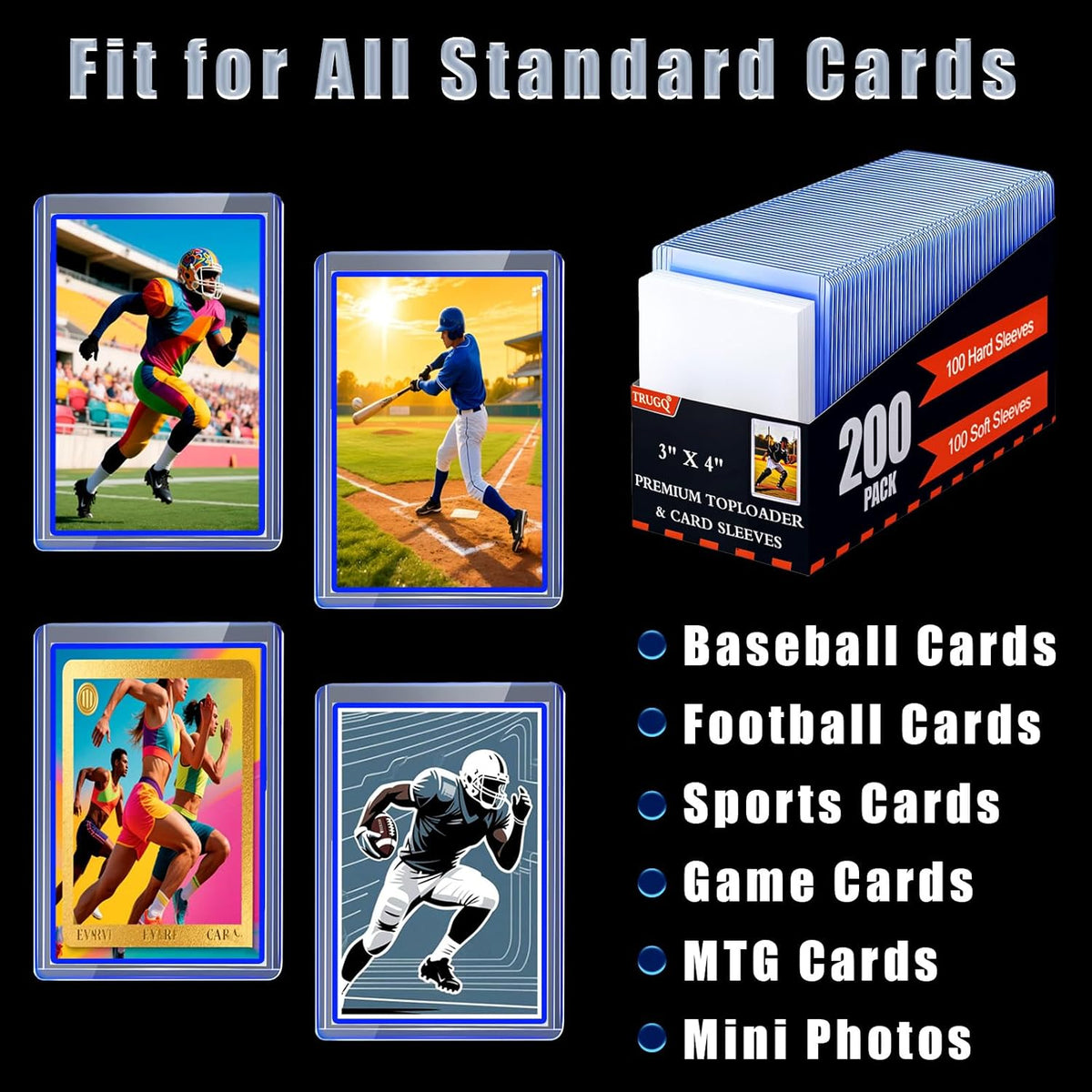 Skiennix 2000 Card Sleeves - Premium Hard Plastic Toploaders & Soft Sleeves for Trading Cards | 3" x 4" Size