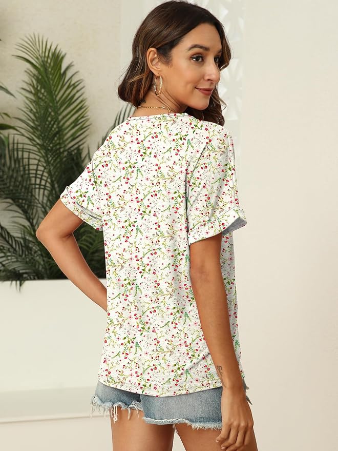 T Shirts Short Sleeve V Neck Tees Womens Tops Beach Vacation Fashion Clothes 2026 Casual Summer Spring Fall Outfits